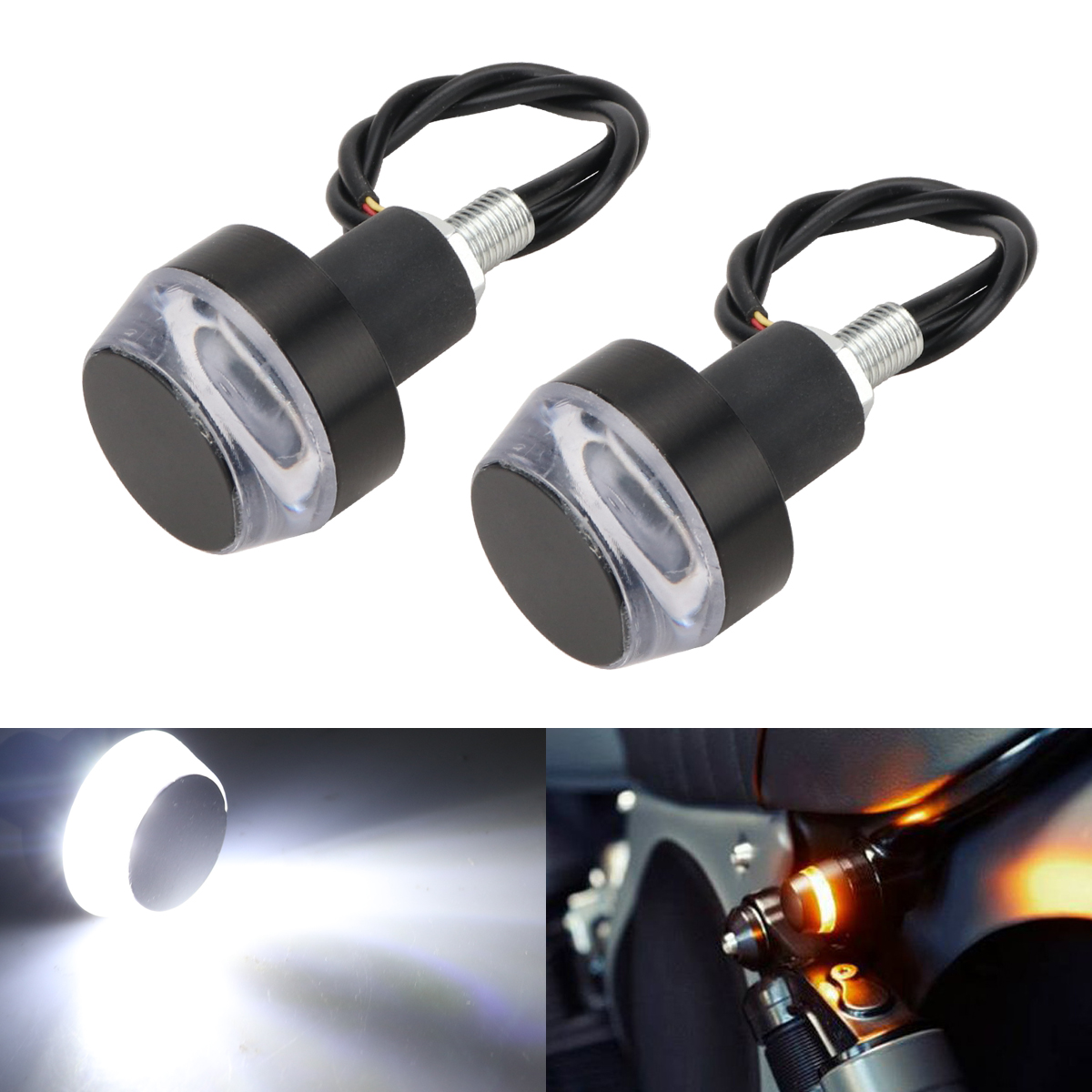 Motorcycle Gear Yellow - 2X Motorcycle Handlebar End Light Turn