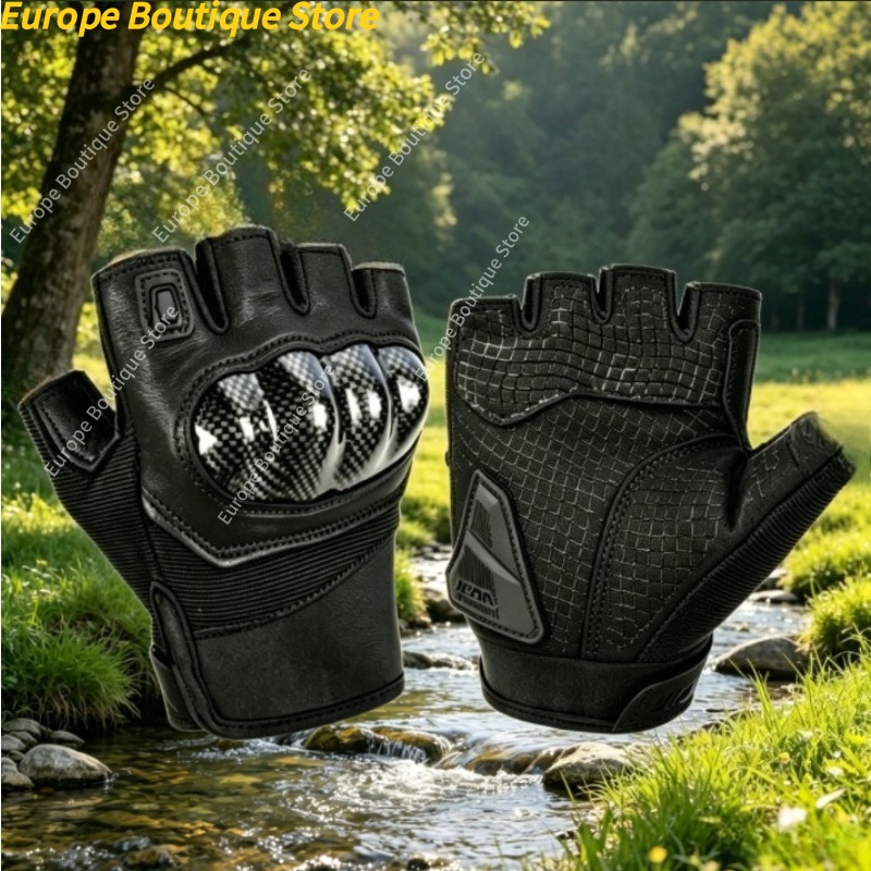 Motorcycle Gear Gloves - Half Finger Motorcycle Gloves Genuine Leather