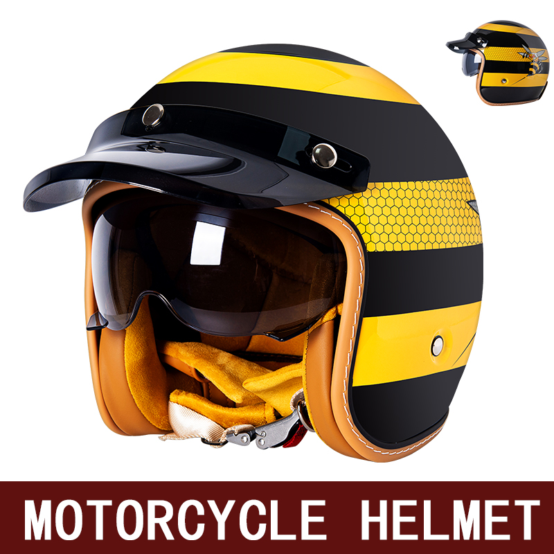 Motorcycle Gear Yellow - New retro cruise motorcycle helmet for